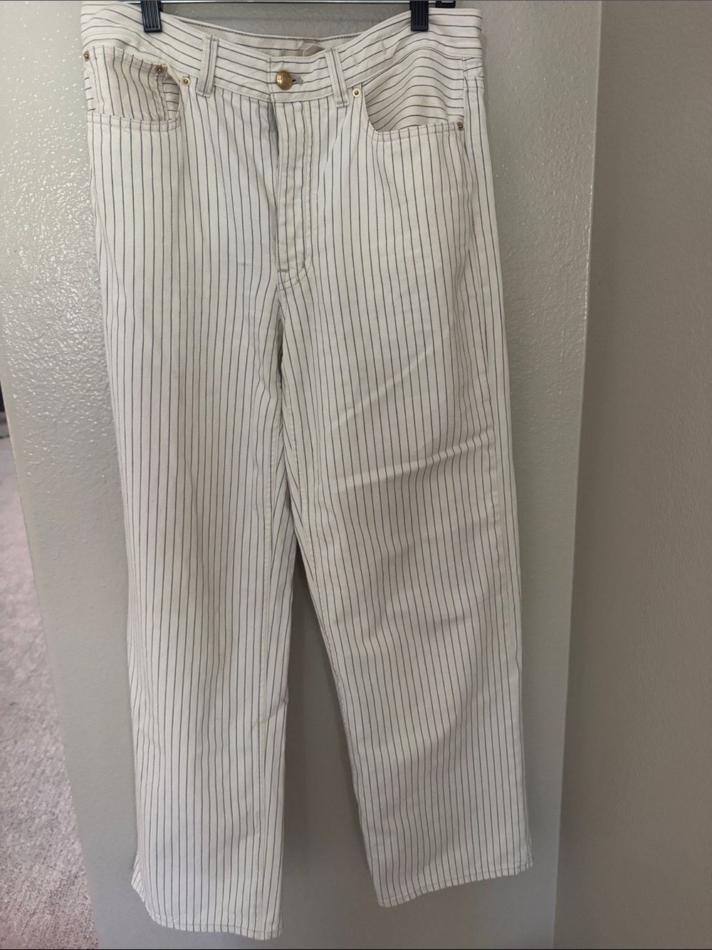 Madewell Cream Wide-Leg Pinstripe Pants